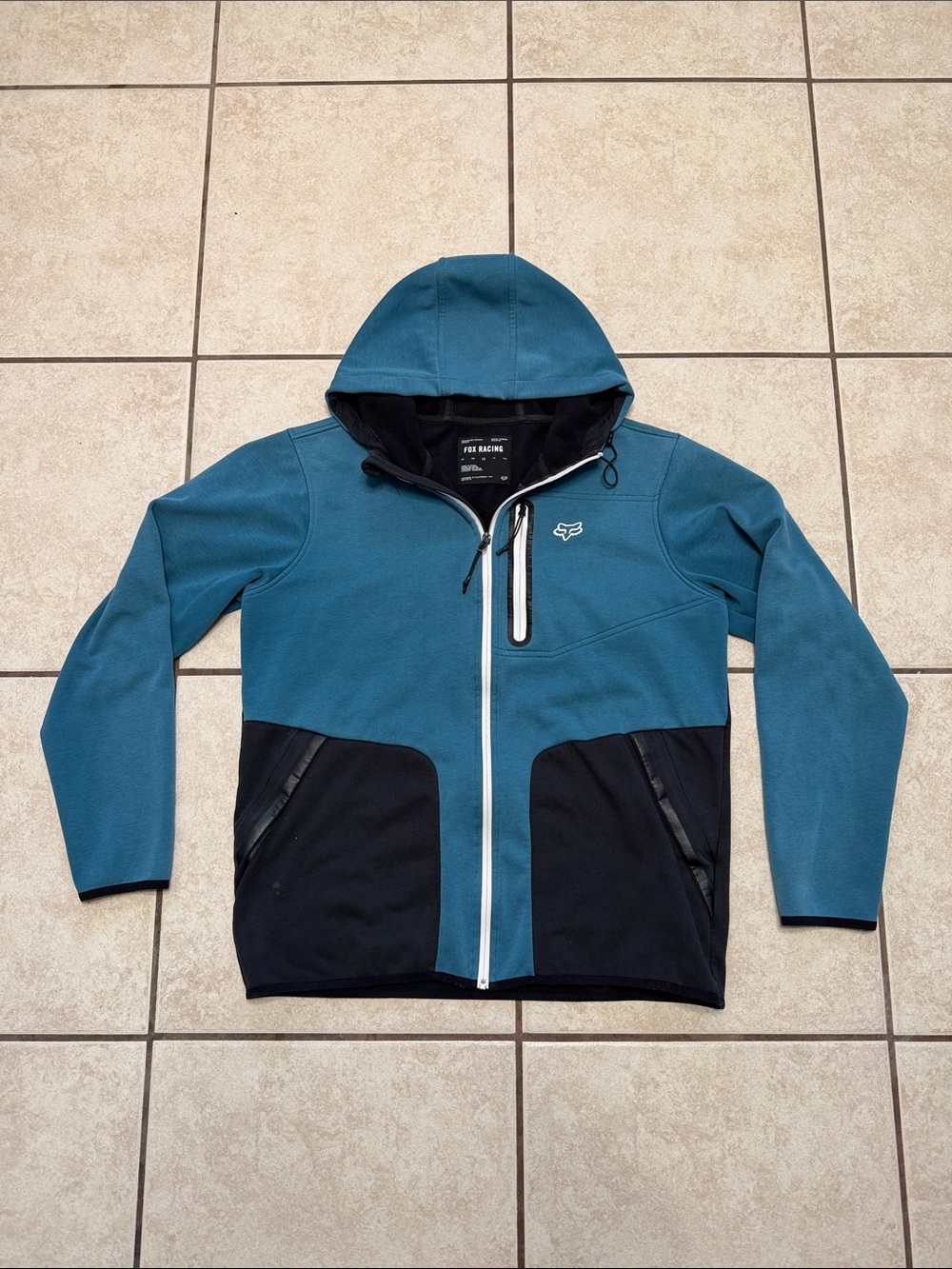 Fox Racing Tech Fleece Softshell Hoodie Full Zip Jacket Men’s Large Blue Black